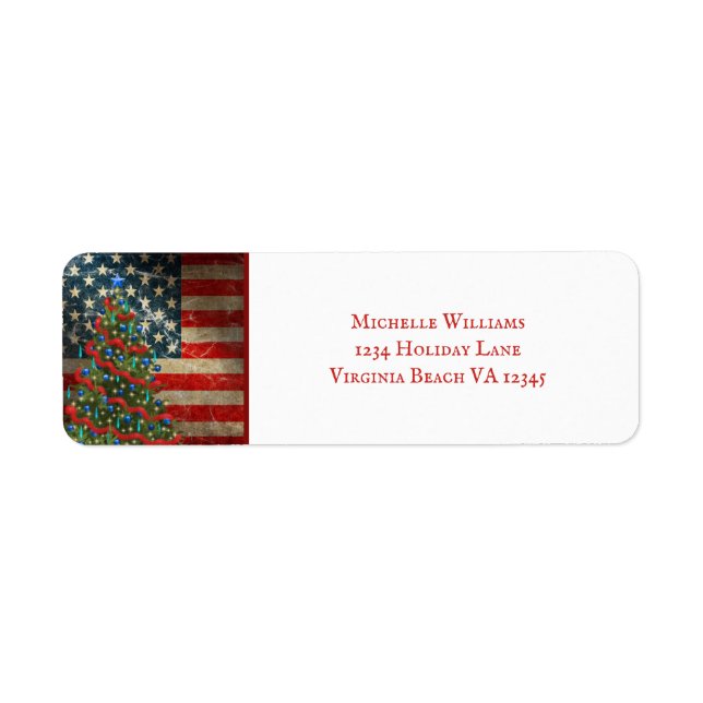 Patriotic American Flag and Christmas Tree Address (Front)