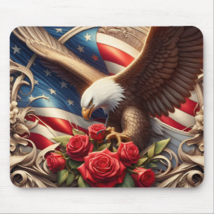 Patriotic American Flag and Eagle Mouse Mat