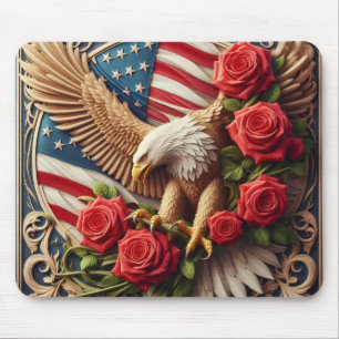 Patriotic American Flag and Eagle Mouse Mat