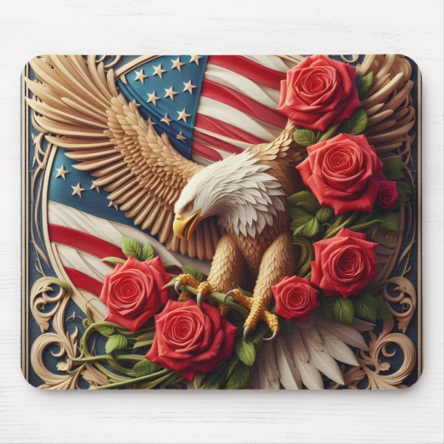 Patriotic American Flag and Eagle  Mouse Mat (Front)