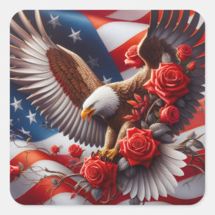 Patriotic American Flag and Eagle Square Sticker