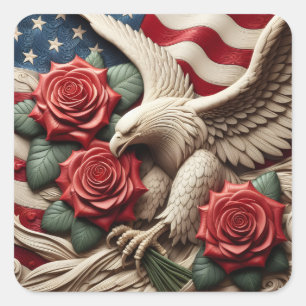 Patriotic American Flag and Eagle Square Sticker
