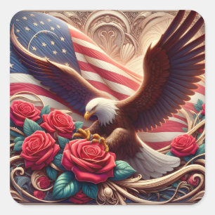 Patriotic American Flag and Eagle Square Sticker