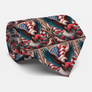 Patriotic American Flag and Eagle Tie