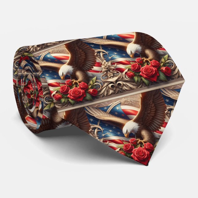 Patriotic American Flag and Eagle Tie (Rolled)