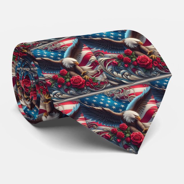 Patriotic American Flag and Eagle Tie (Rolled)