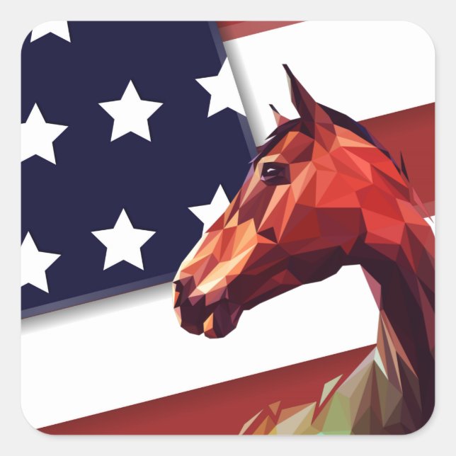 Patriotic American Flag and Horse Square Sticker (Front)