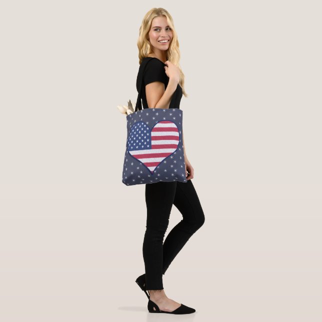 Patriotic American Flag and Stars Tote Bag (On Model)