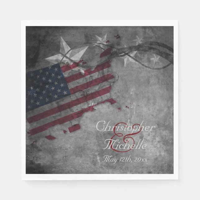 Patriotic American Flag and Stars Wedding Napkin (Front)