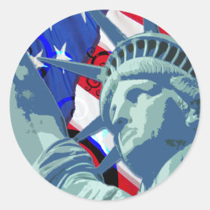 Patriotic American Flag and Statue of Liberty Classic Round Sticker
