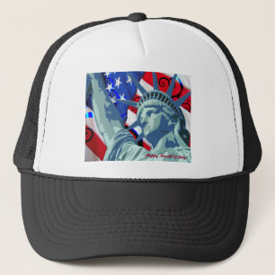 Patriotic American Flag and Statue of Liberty Trucker Hat
