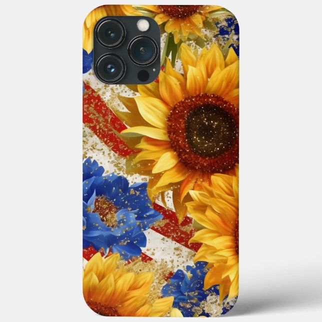 PATRIOTIC AMERICAN FLAG AND SUNFLOWERS Case-Mate iPhone CASE (Back)