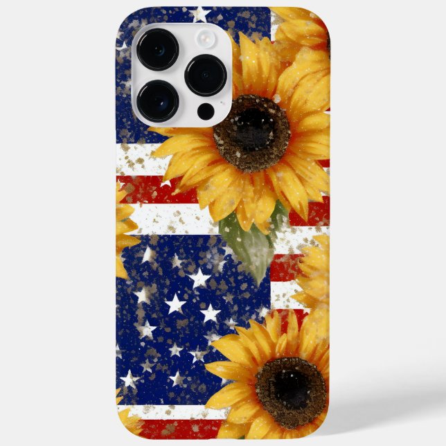 PATRIOTIC AMERICAN FLAG AND SUNFLOWERS Case-Mate iPhone CASE (Back)