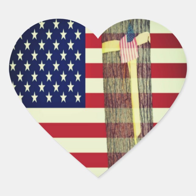Patriotic American Flag and Yellow Ribbon Sticker (Front)