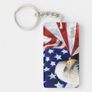 Patriotic American Flag & Bald Eagle Key Ring