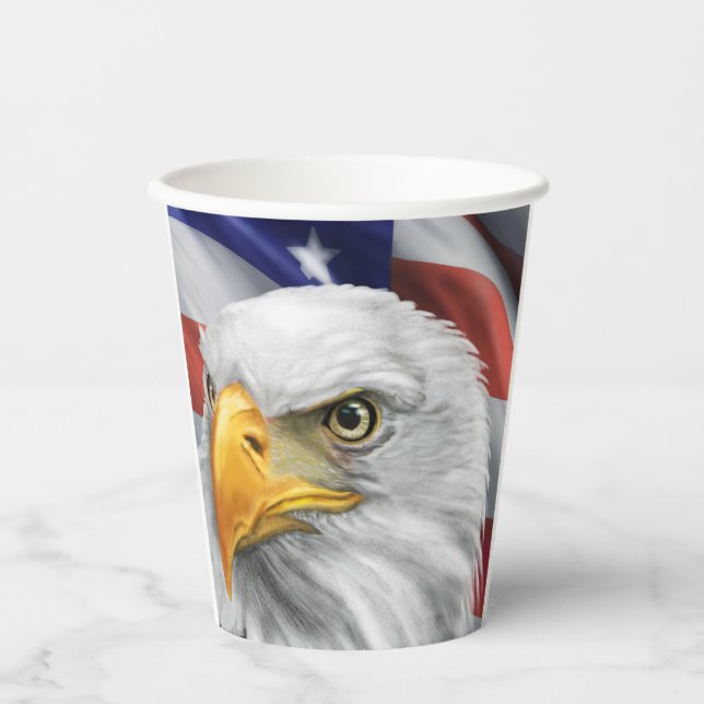 Patriotic American Flag Bald Eagle Paper Cups (Front)