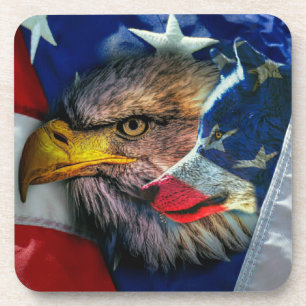 Patriotic American Flag Bald Eagle Wolf Coaster