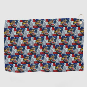 Patriotic American Flag Bald Eagle Wolf Golf Towel