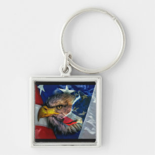 Patriotic American Flag Bald Eagle Wolf Key Ring