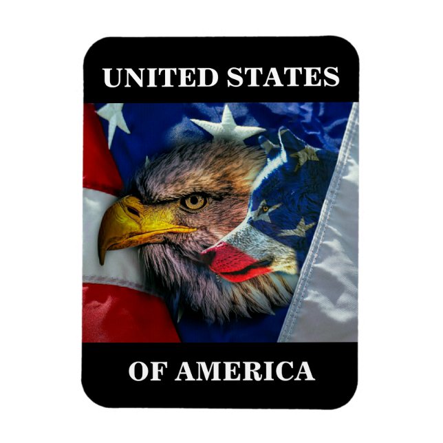 Patriotic American Flag Bald Eagle Wolf Magnet (Vertical)