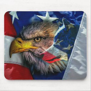 Patriotic American Flag Bald Eagle Wolf Mouse Mat