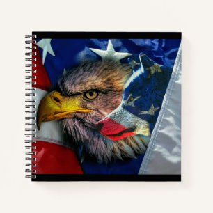 Patriotic American Flag Bald Eagle Wolf Notebook