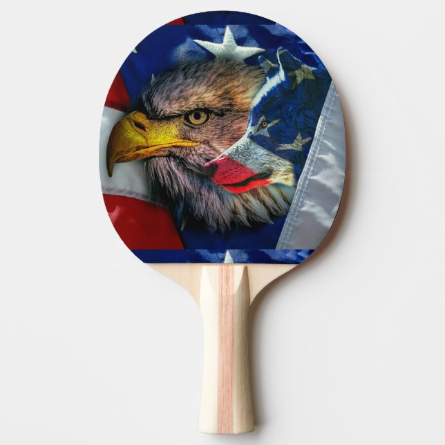 Patriotic American Flag Bald Eagle Wolf Ping Pong Paddle (Front)