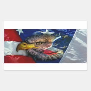 Patriotic American Flag Bald Eagle Wolf Rectangular Sticker