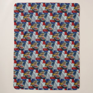 Patriotic American Flag Bald Eagle Wolf Sherpa Blanket