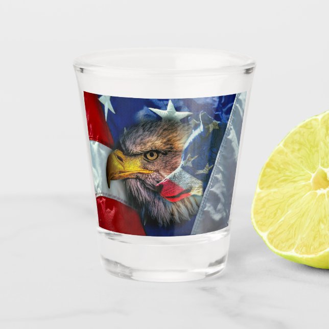 Patriotic American Flag Bald Eagle Wolf Shot Glass (Front)