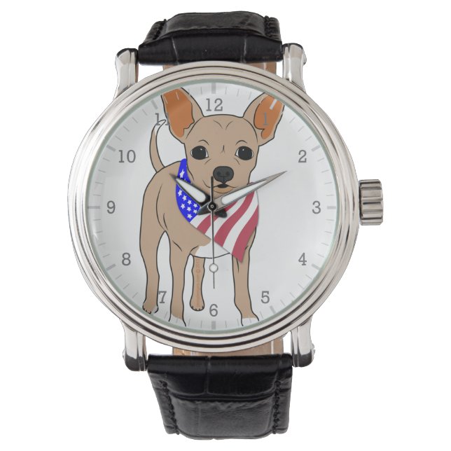 Patriotic American Flag Bandanna Chihuahua Watch (Front)