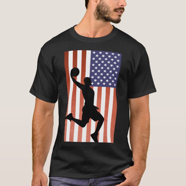 Patriotic American Flag Basketball Dunk Design   T-Shirt (Front)