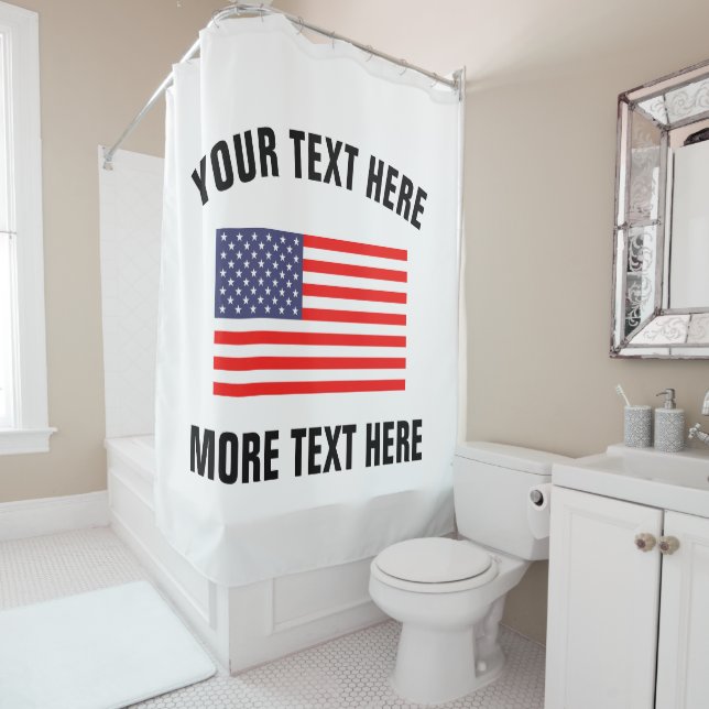 Patriotic American flag bathroom shower curtain (In Situ)
