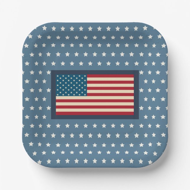 Patriotic American Flag BBQ July 4th Picnic Paper Plate (Front)