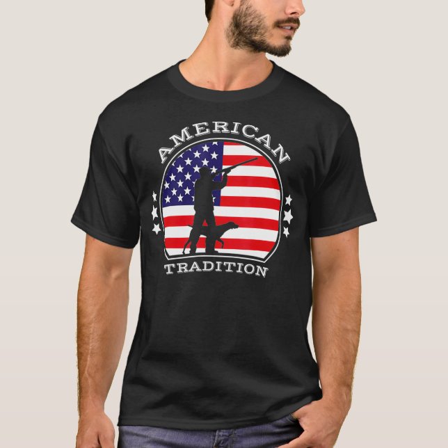 Patriotic American Flag Bird Hunting Dog Classic T-Shirt (Front)