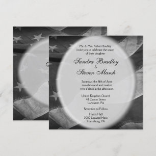Patriotic American Flag Black and White Invitation