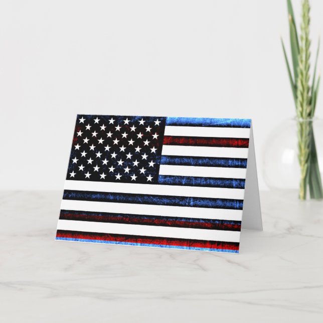 Patriotic American Flag Black Greeting Card (Front)