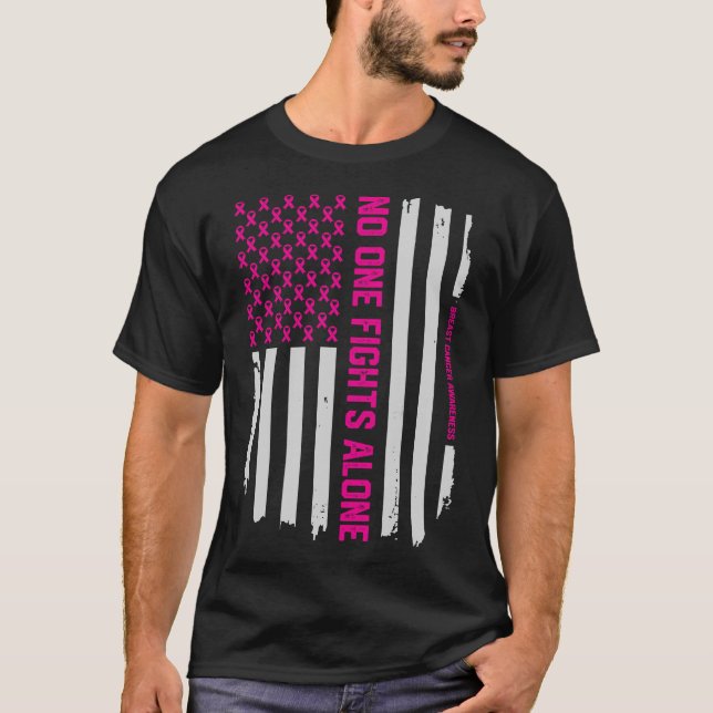 Patriotic American Flag Breast Cancer Awareness T-Shirt (Front)