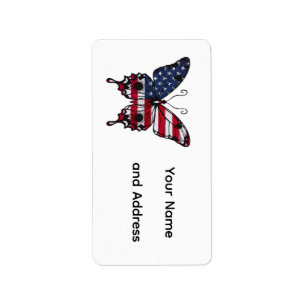 Patriotic American Flag Butterfly Label