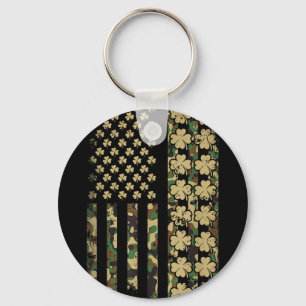Patriotic american flag camouflage shamrock stPatr Key Ring