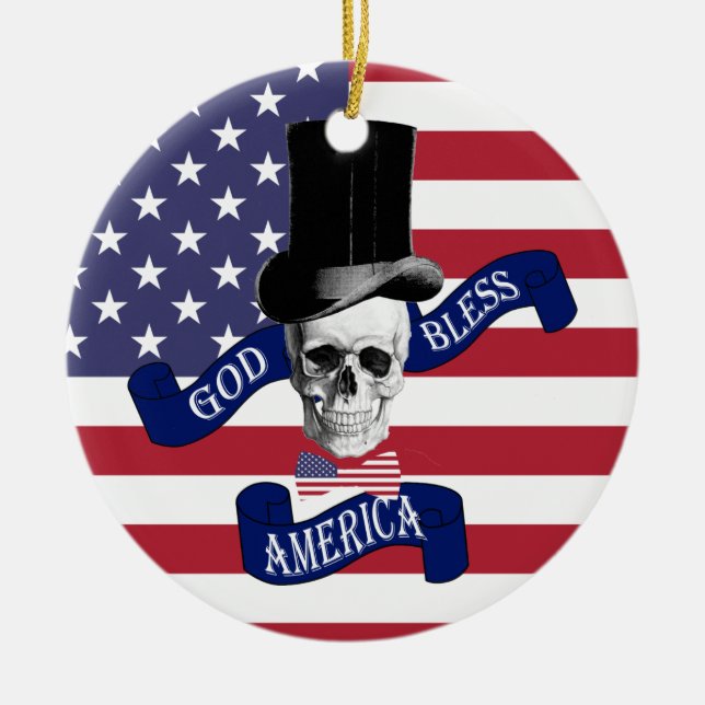 Patriotic American flag Ceramic Tree Decoration (Front)