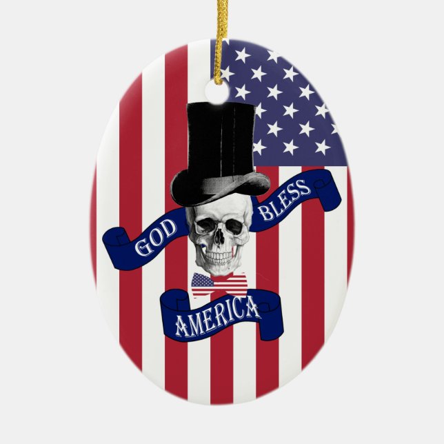 Patriotic American flag Ceramic Tree Decoration (Front)