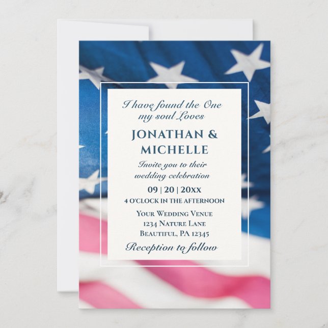 Patriotic American Flag Christian Bible Wedding Invitation (Front)