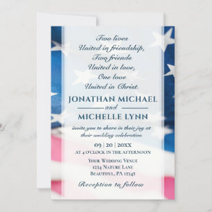 Patriotic American Flag Christian Wedding Invitation