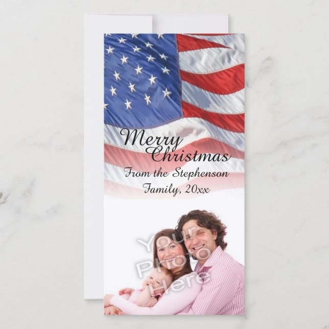Patriotic American Flag Christmas Photo Cards (Front)