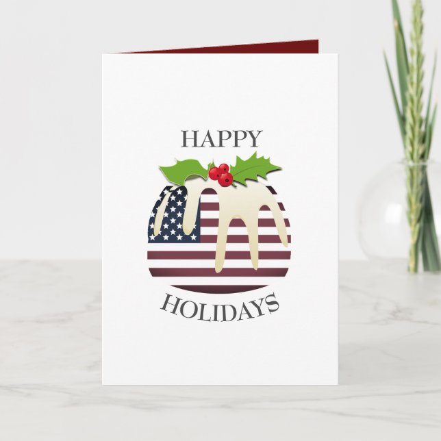 Patriotic | AMERICAN FLAG | Christmas Pudding Holiday Card (Front)
