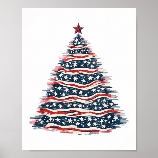 Patriotic American Flag Christmas Tree Poster (Front)
