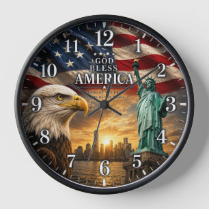 Patriotic American Flag Clock Face Wall Clock