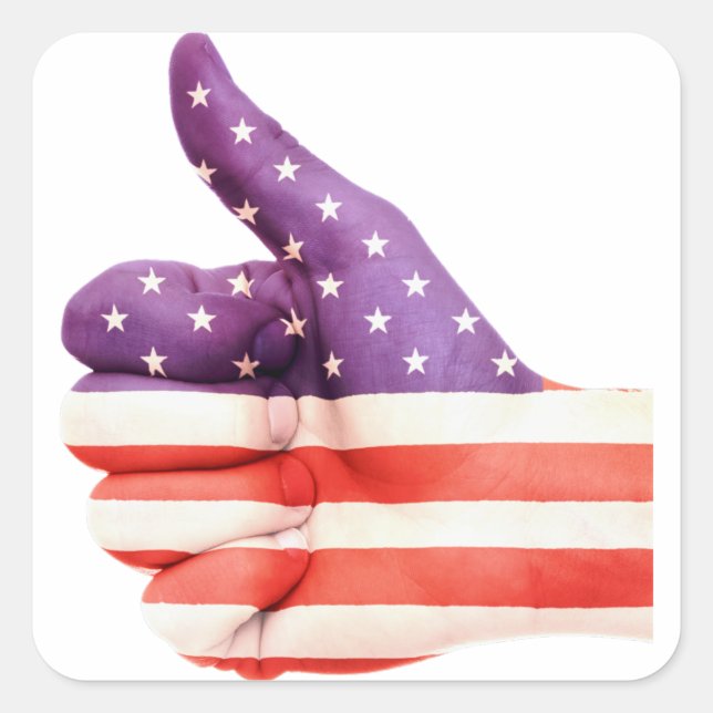 Patriotic American Flag coloured Hand Like sign Square Sticker (Front)