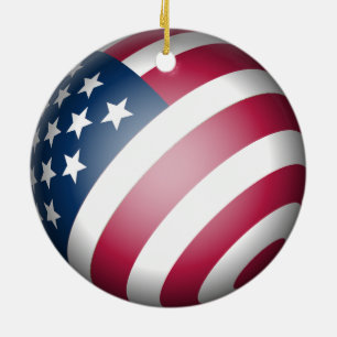 Patriotic American Flag, Cool Red White Blue Globe Ceramic Tree Decoration